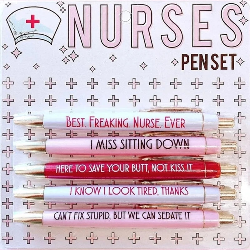 2025 New 5Pc Funny Nurse Pens Set Inspirational Ballpoint Pen,Novelty Pen Set Novelty Pen Stationery Supplies for Student Doctor