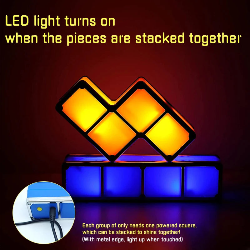 Stackable Night Light DIY Puzzle Novelty LED 7 Colors 3D Tangram Light Home Bedroom Desk Lamp Kids Teens Ideal Birthday Gift