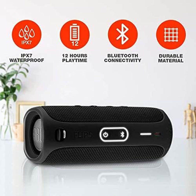 Flip 5: Portable Wireless Bluetooth Speaker, IPX7 Waterproof - Black - Boomph'S Comprehensive Ultimate Performance Cloth Solution for Your On-The-Go Sound Experience