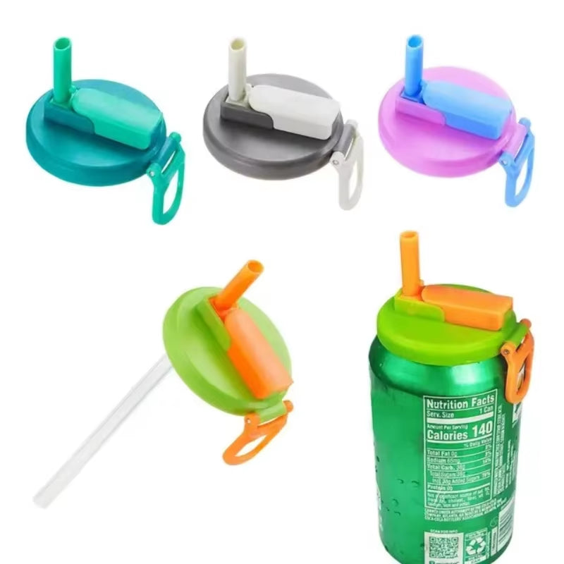 1Pcs Silicone Lid Cover with 2 Straws Reusable Soda Can Lid Portable Canned Beverages Juice Beer Straw Cap for Home Picnic