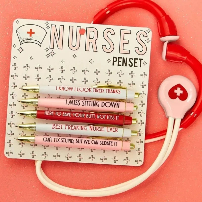 2025 New 5Pc Funny Nurse Pens Set Inspirational Ballpoint Pen,Novelty Pen Set Novelty Pen Stationery Supplies for Student Doctor