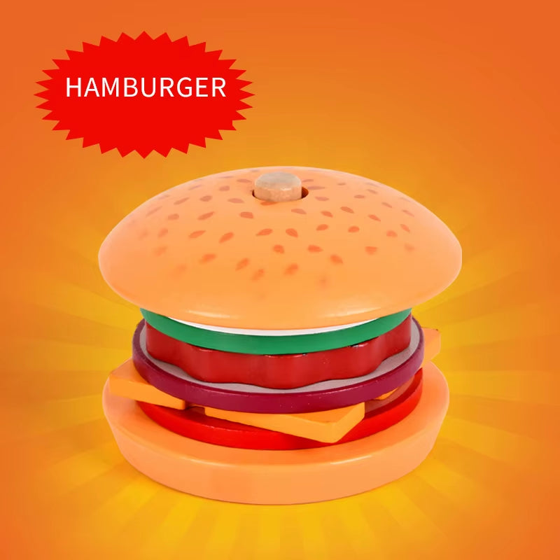 Montessori Toy for Kids,Wooden Hamburger Sandwich French Fries Sorting Stacking Toys, Preschool Learning Pretend Play Food Toy