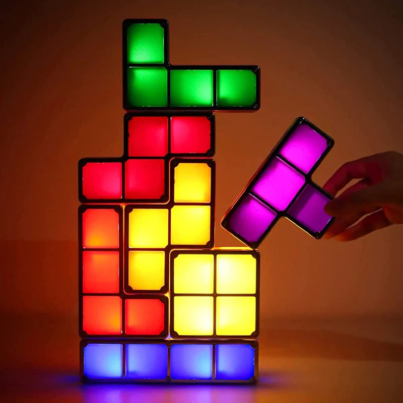 Stackable Night Light DIY Puzzle Novelty LED 7 Colors 3D Tangram Light Home Bedroom Desk Lamp Kids Teens Ideal Birthday Gift