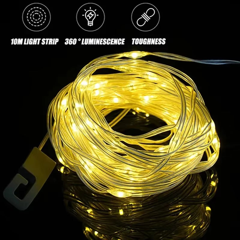 Solar Lights Outdoor Camping Light 10Meter String Light Outdoor Tent Light RGB Atmosphere Light LED Flashlight with Hook ﻿