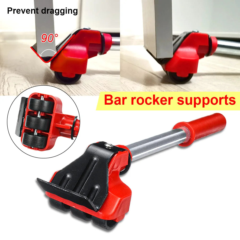 5Pcs/Set Heavy Duty Furniture Lifter Mover Roller with Wheel Bar Moving Device Lifting Helper Furniture Moving Transport Tool