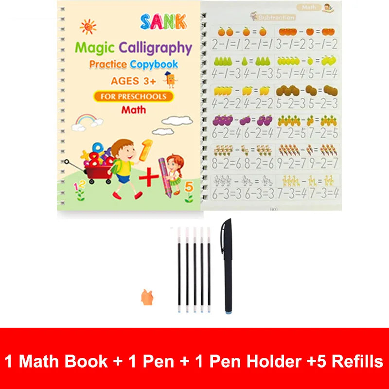 4Pcs Sank Magic Practice Copybook Pen Preschools Kids Calligraphy English Verison Free Wiping Children Reusable Writing Book