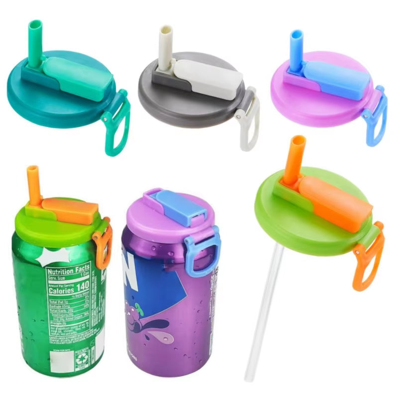 1Pcs Silicone Lid Cover with 2 Straws Reusable Soda Can Lid Portable Canned Beverages Juice Beer Straw Cap for Home Picnic