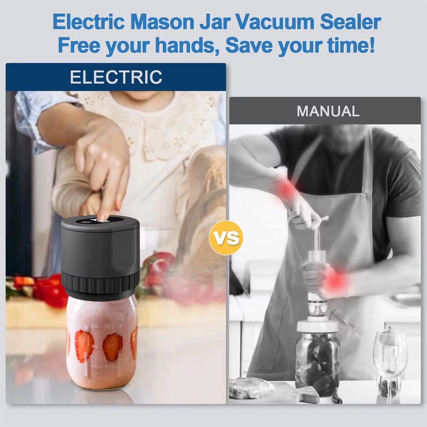 Electric Mason Jar Vacuum Sealer Kit Cordless Automatic Jar Sealer Kit for Food Storage and Fermentation with Mason Jar Lids