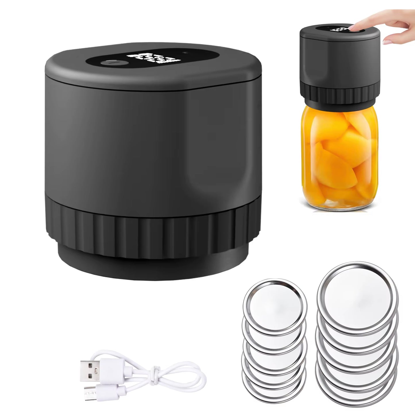 Electric Mason Jar Vacuum Sealer Kit Cordless Automatic Jar Sealer Kit for Food Storage and Fermentation with Mason Jar Lids