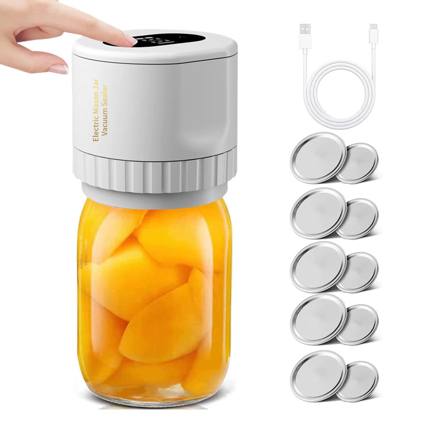 Electric Mason Jar Vacuum Sealer Kit Cordless Automatic Jar Sealer Kit for Food Storage and Fermentation with Mason Jar Lids