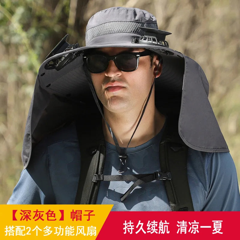 Sombrero Hat Summer Men Outdoor Fan Cap Multi-Purpose Rechargeable Big Wind Power Hat Big Brim Mountaineering Fisherman Hat Big