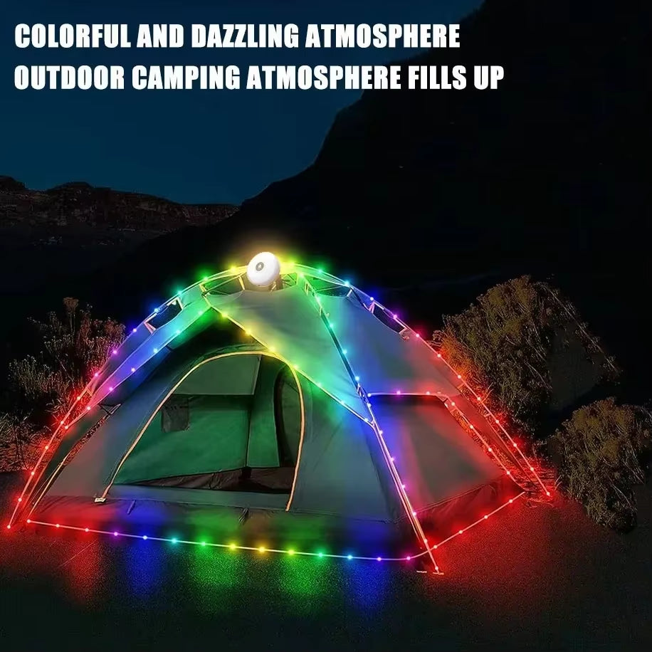 Solar Lights Outdoor Camping Light 10Meter String Light Outdoor Tent Light RGB Atmosphere Light LED Flashlight with Hook ﻿