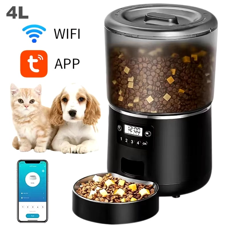 Automatic Pet Feeder 4L Capacity Smart Timer Tuya Control Food Dispenser with Stainless Steel Bowl Dogs Cats Feeding Supplies