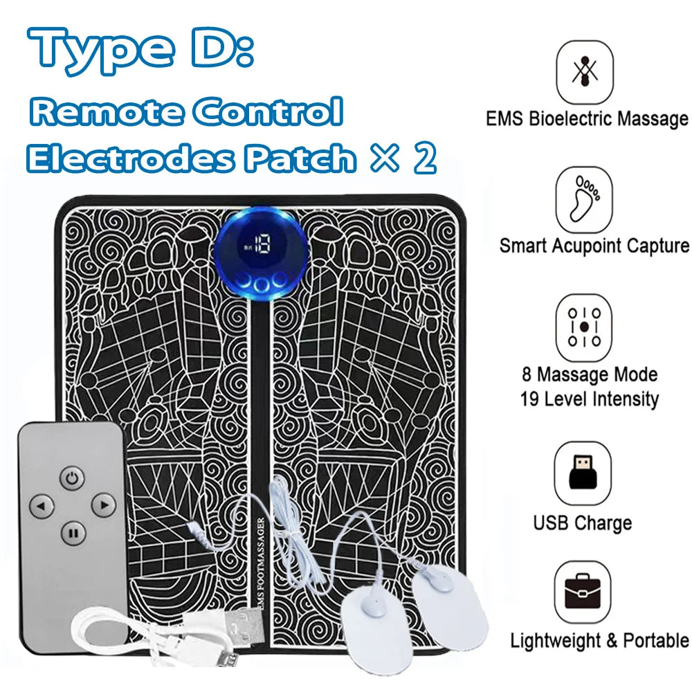 Electric EMS Foot Massager Pad Relief Pain Relax Feet Acupoints Massage Mat Shock Muscle Stimulation Improve Blood Circulation